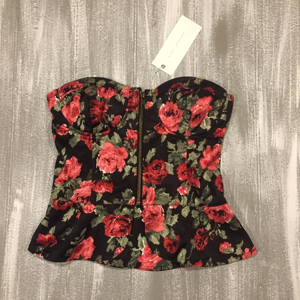 Roses Zippered Bustier Style Strapless Top
